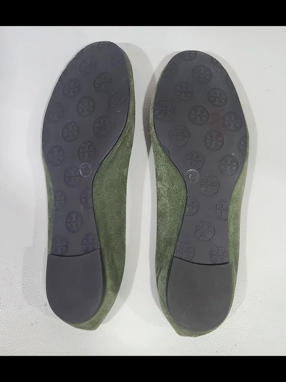 Tory Burch Olive Green Suede Logo Ballet Flats